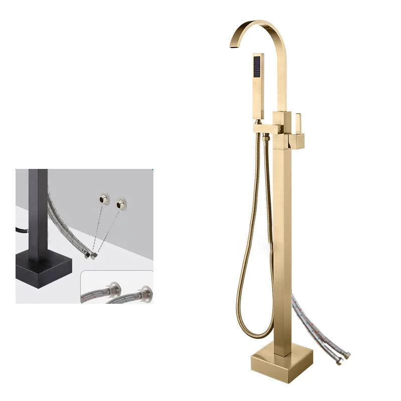 Contemporary Brass Freestanding Tub Filler with Hose Floor Mounted Bathroom Tap -Bathlova