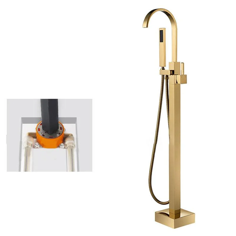 Contemporary Brass Freestanding Tub Filler with Hose Floor Mounted Bathroom Tap -Bathlova