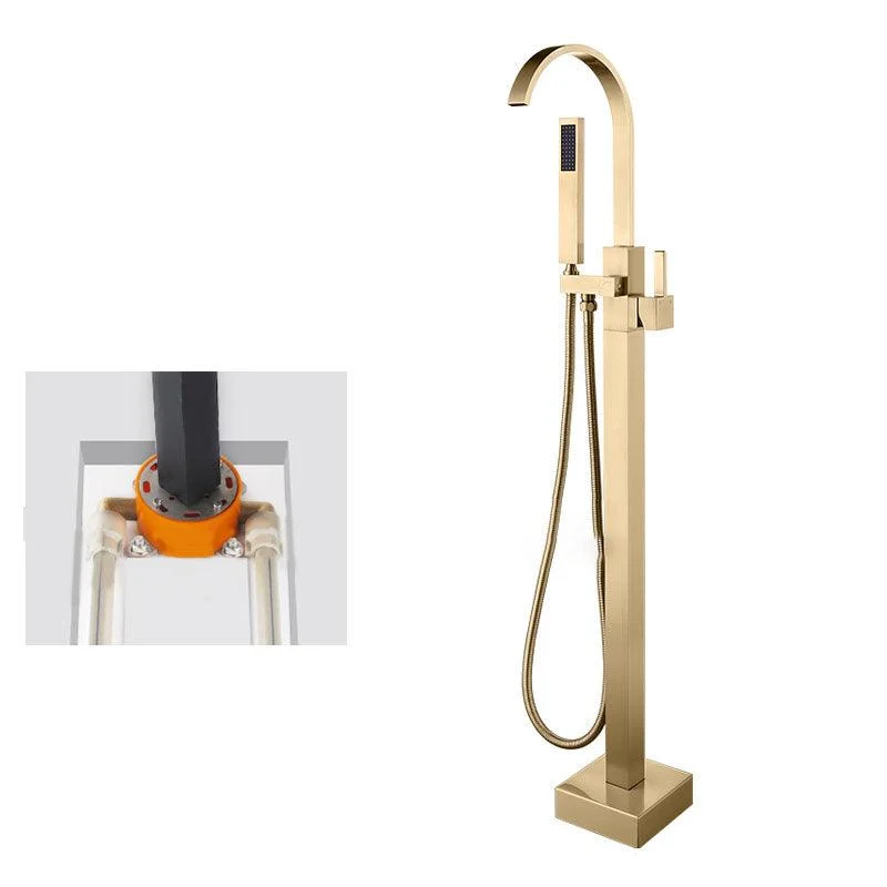 Contemporary Brass Freestanding Tub Filler with Hose Floor Mounted Bathroom Tap -Bathlova