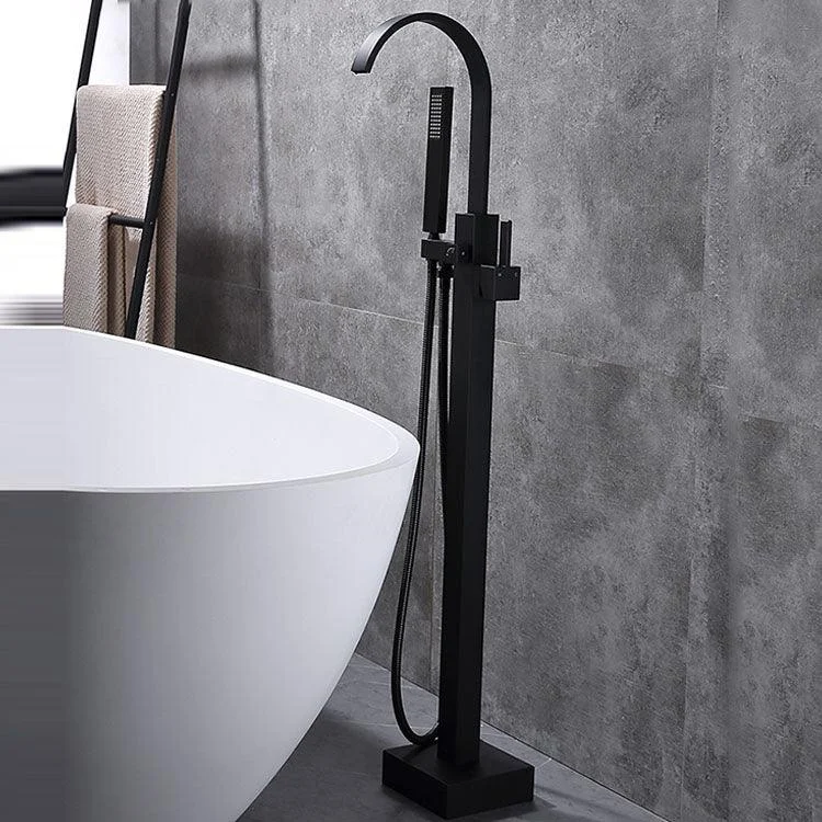 Contemporary Brass Freestanding Tub Filler with Hose Floor Mounted Bathroom Tap -Bathlova