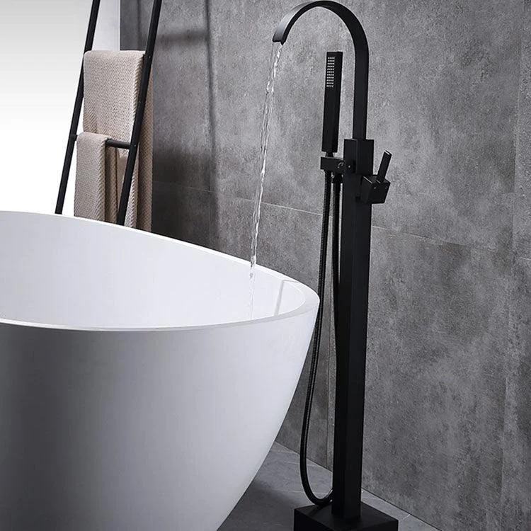 Contemporary Brass Freestanding Tub Filler with Hose Floor Mounted Bathroom Tap -Bathlova