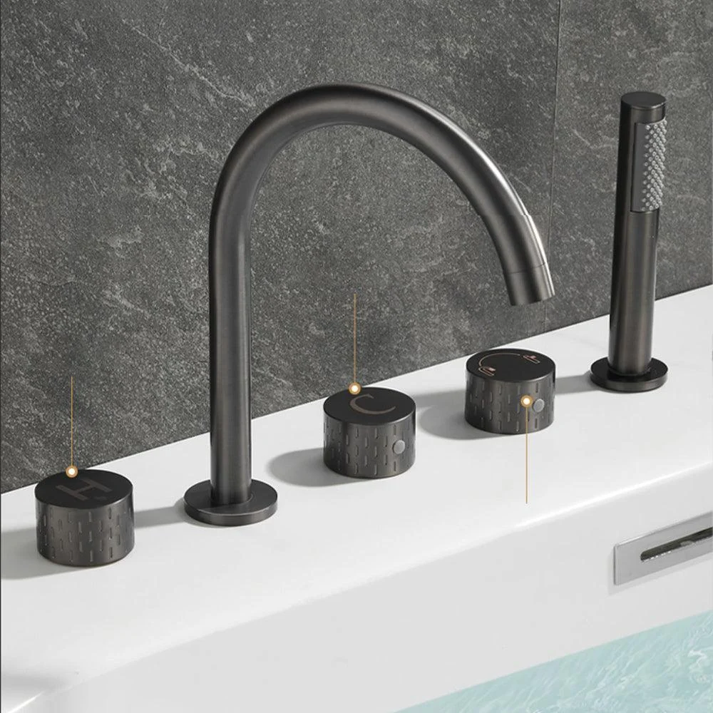 Contemporary Deck Mounted Copper Tub Tap Low Arc Roman Tub Tap Set -Bathlova