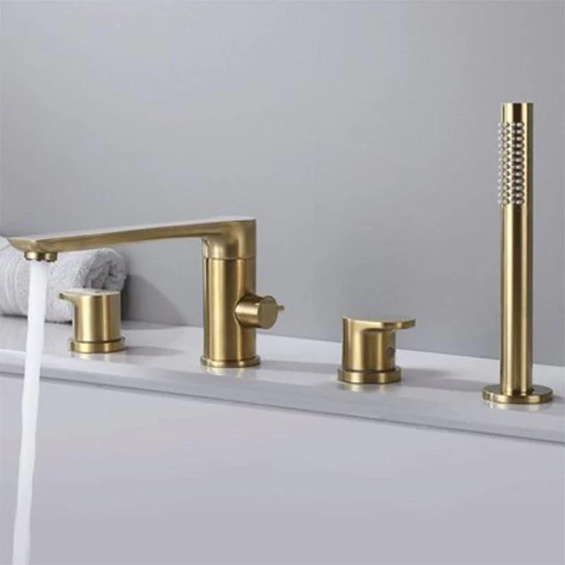 Contemporary Deck Mounted Roman Metal Tub Tap Low Arc Roman Tub Tap Set -Bathlova