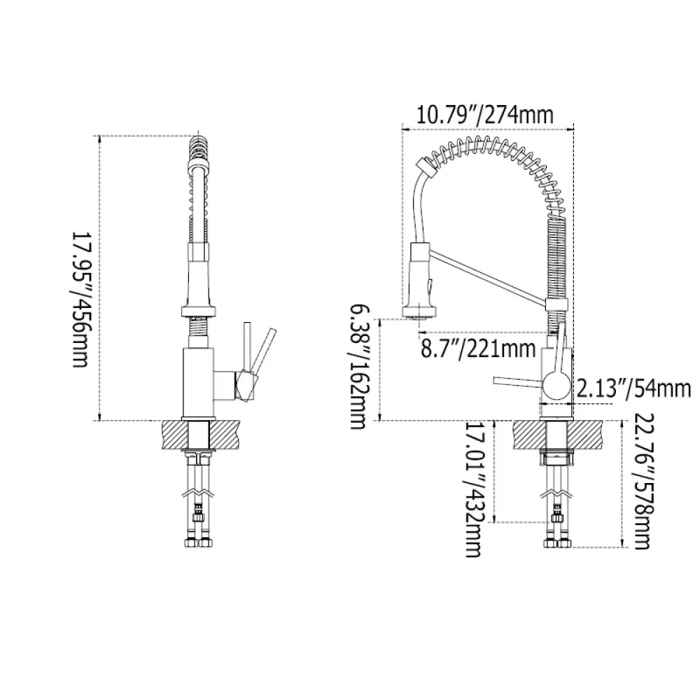 Contemporary Design Spring Pull-Out Kitchen Tap in Brushed Nickel -Bathlova