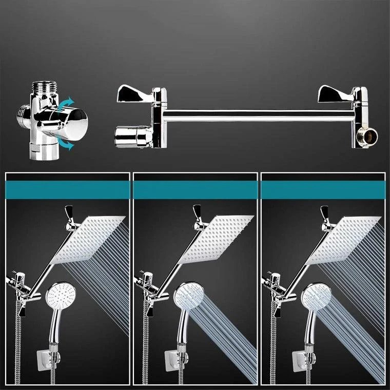 Contemporary Dual Shower Head Square High Arch Shower Head Combo in Chrome -Bathlova