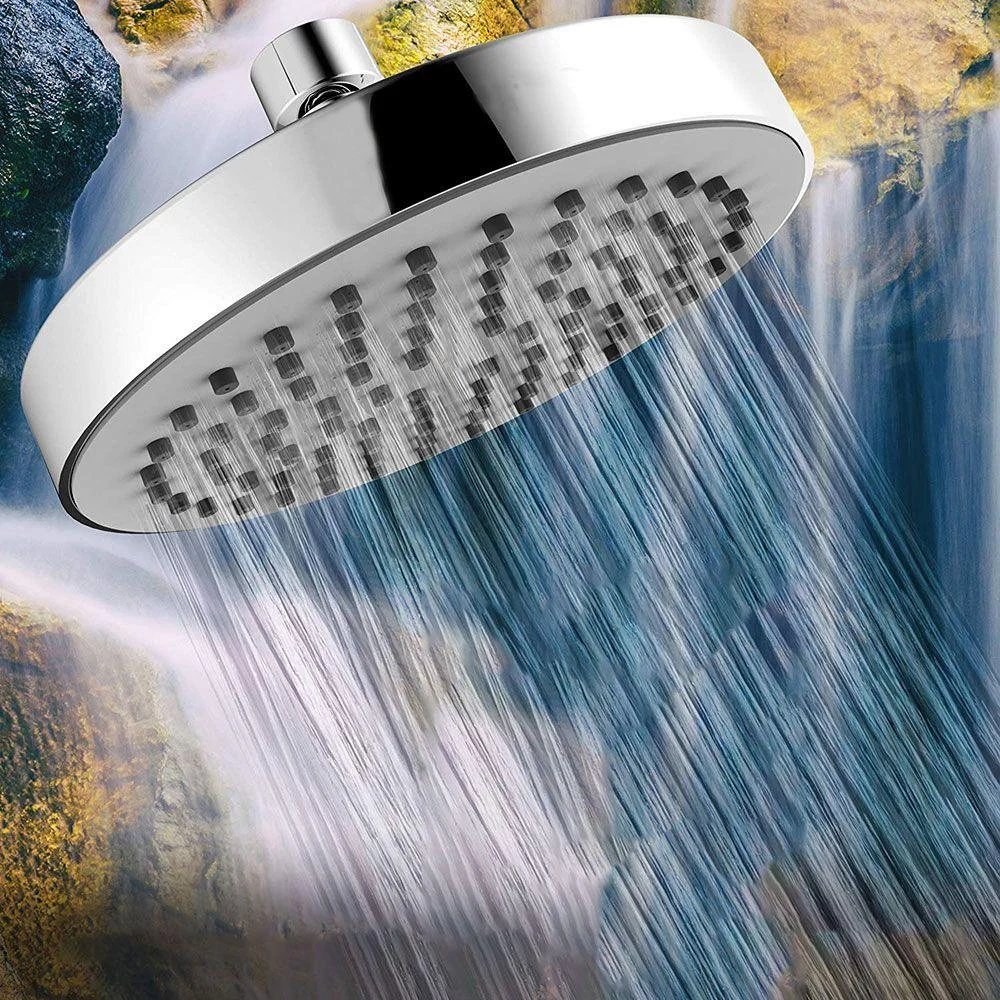 Contemporary Fixed Shower Head Round Metal Spray Head in Silver -Bathlova