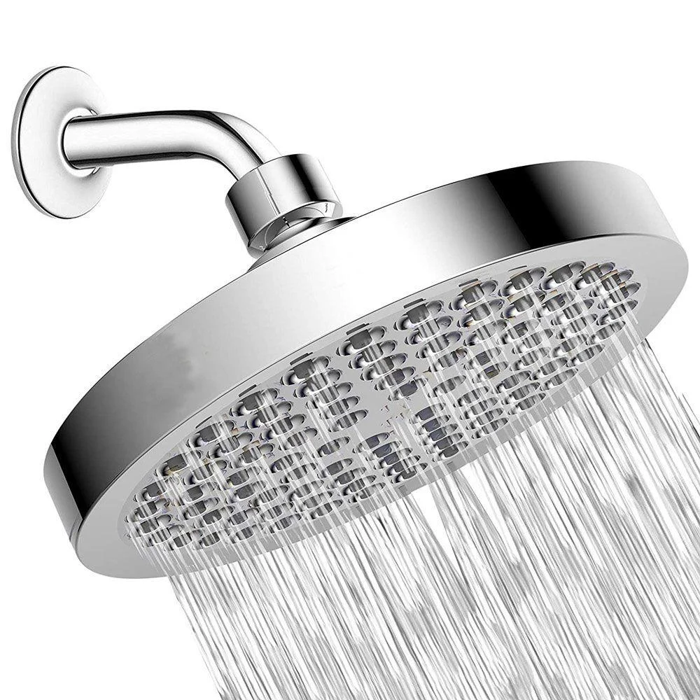 Contemporary Fixed Shower Head Round Metal Spray Head in Silver -Bathlova