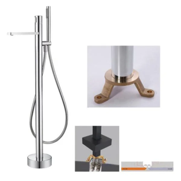 Contemporary Floor Mounted Copper Freestanding Tub Filler High Arc Tub Filler Trim -Bathlova