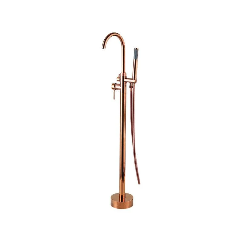 Contemporary Gold Bath Tap Floor Mounted Full Copper High Arc Tub Tap Trim -Bathlova