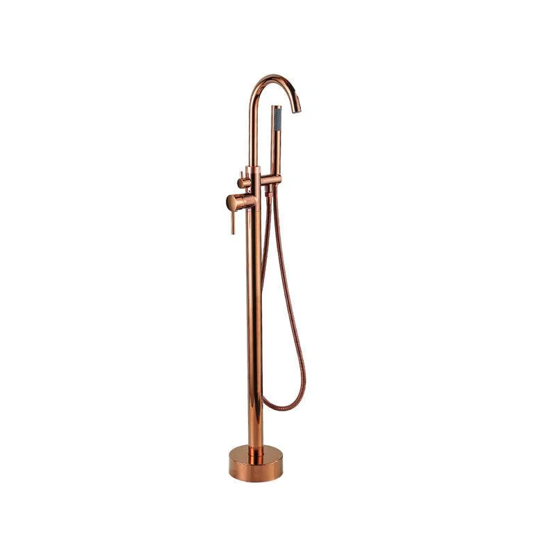 Contemporary Gold Bath Tap Floor Mounted Full Copper High Arc Tub Tap Trim -Bathlova