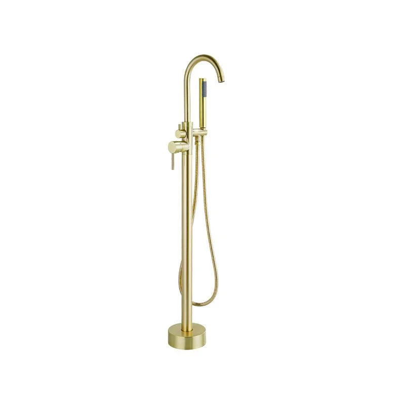 Contemporary Gold Bath Tap Floor Mounted Full Copper High Arc Tub Tap Trim -Bathlova