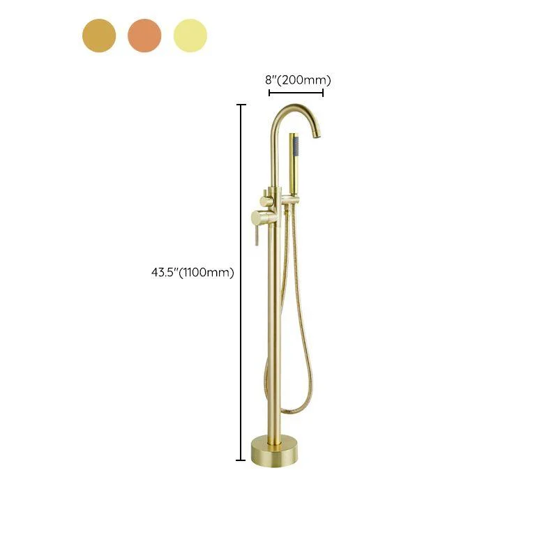 Contemporary Gold Bath Tap Floor Mounted Full Copper High Arc Tub Tap Trim -Bathlova