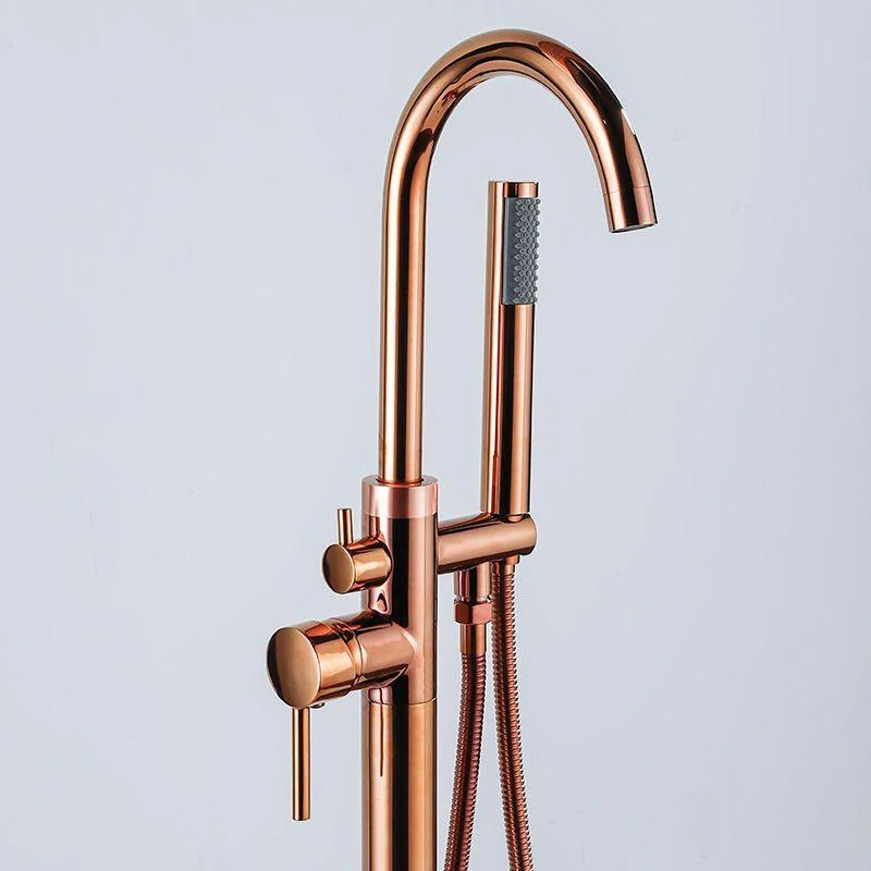 Contemporary Gold Bath Tap Floor Mounted Full Copper High Arc Tub Tap Trim -Bathlova