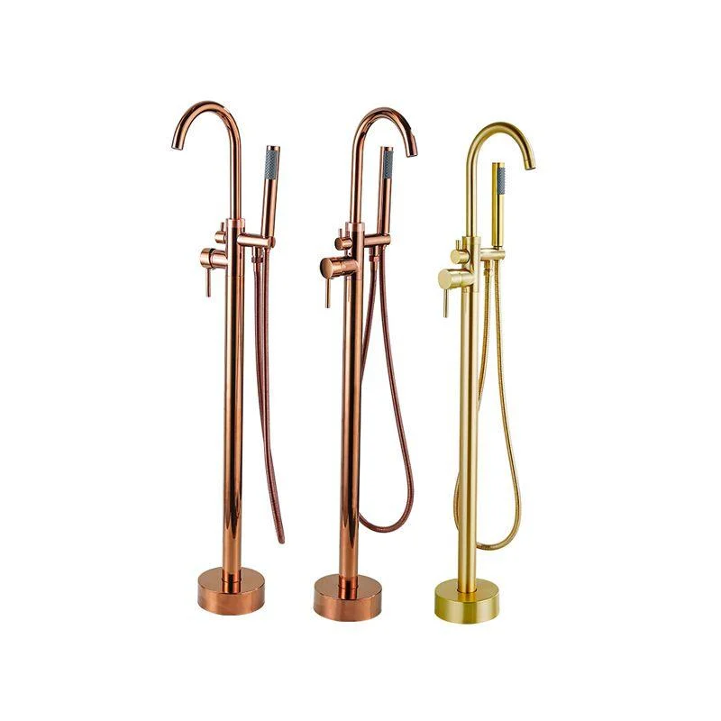 Contemporary Gold Bath Tap Floor Mounted Full Copper High Arc Tub Tap Trim -Bathlova