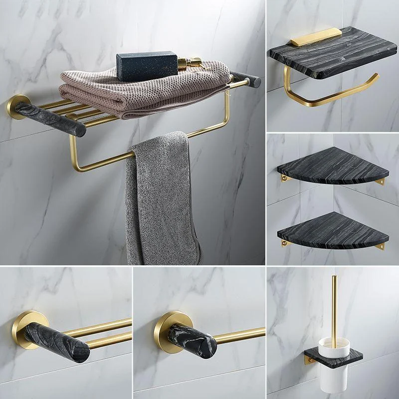 Contemporary Golden Bath Hardware Set Brass& Marble Bathroom Accessory Kit -Bathlova