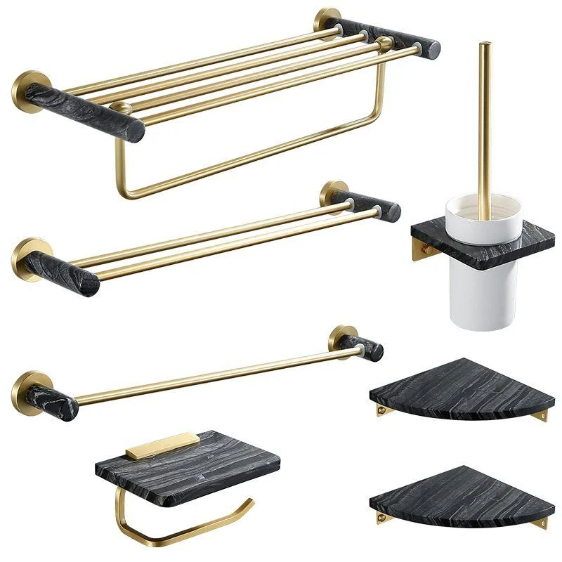 Contemporary Golden Bath Hardware Set Brass& Marble Bathroom Accessory Kit -Bathlova