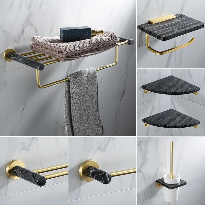 Contemporary Golden Bath Hardware Set Brass& Marble Bathroom Accessory Kit -Bathlova