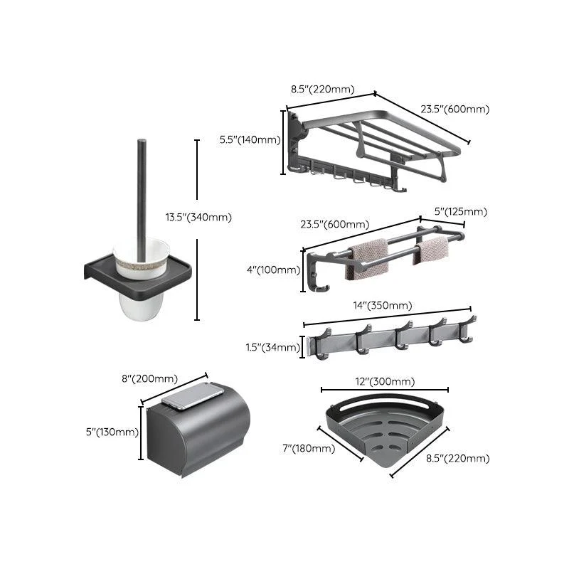 Contemporary Gray Bathroom Hardware Set Bath Shelf/Towel Bar Included Bathroom Set -Bathlova