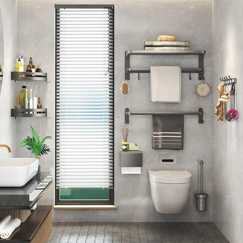 Contemporary Gray Bathroom Hardware Set with Bath Shelf/Towel Bar/Robe Hooks/Paper Holder -Bathlova