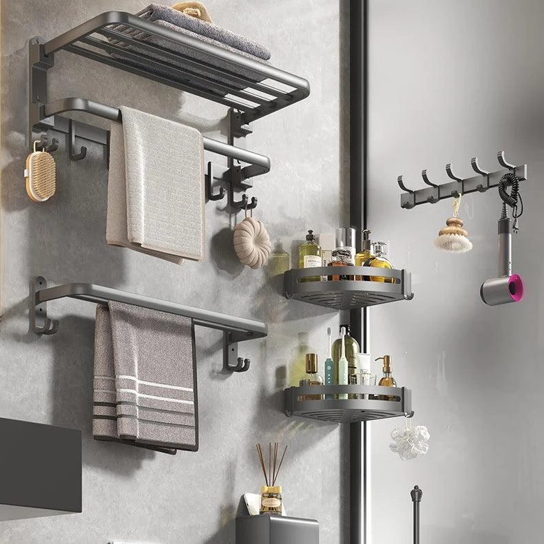 Contemporary Gray Bathroom Hardware Set with Bath Shelf/Towel Bar/Robe Hooks/Paper Holder -Bathlova