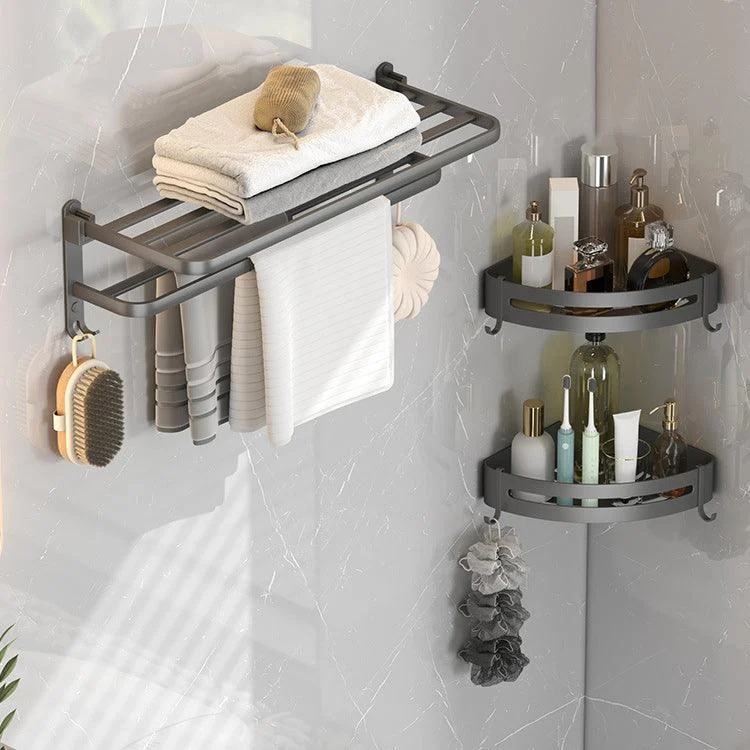 Contemporary Gray Bathroom Hardware Set with Bath Shelf/Towel Bar/Robe Hooks/Paper Holder -Bathlova