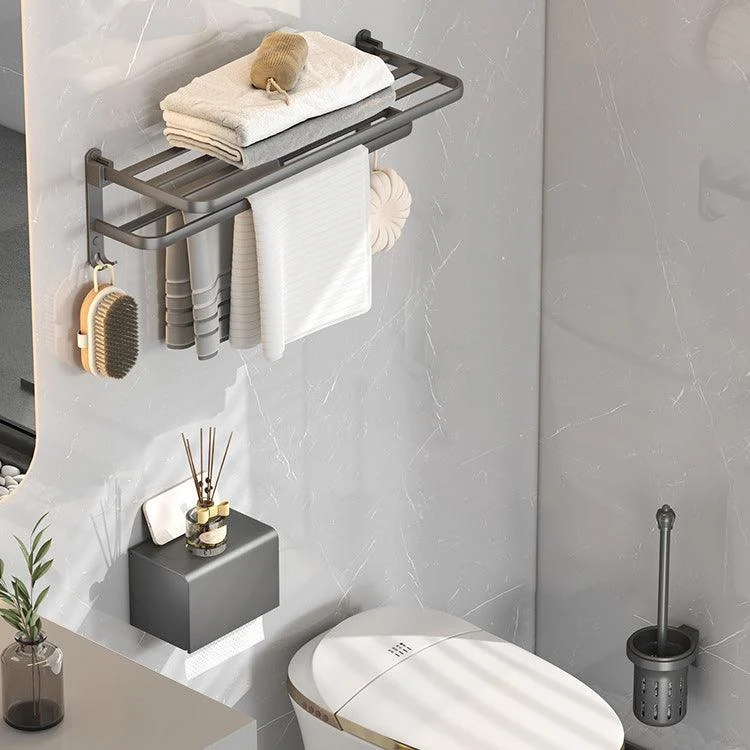 Contemporary Gray Bathroom Hardware Set with Bath Shelf/Towel Bar/Robe Hooks/Paper Holder -Bathlova