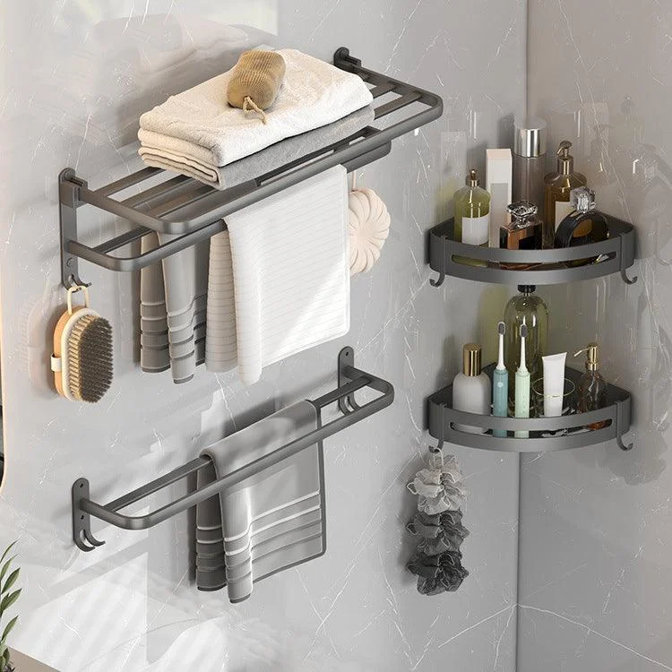 Contemporary Gray Bathroom Hardware Set with Bath Shelf/Towel Bar/Robe Hooks/Paper Holder -Bathlova