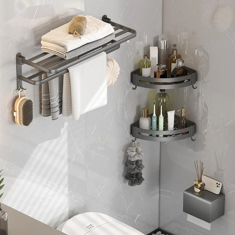 Contemporary Gray Bathroom Hardware Set with Bath Shelf/Towel Bar/Robe Hooks/Paper Holder -Bathlova