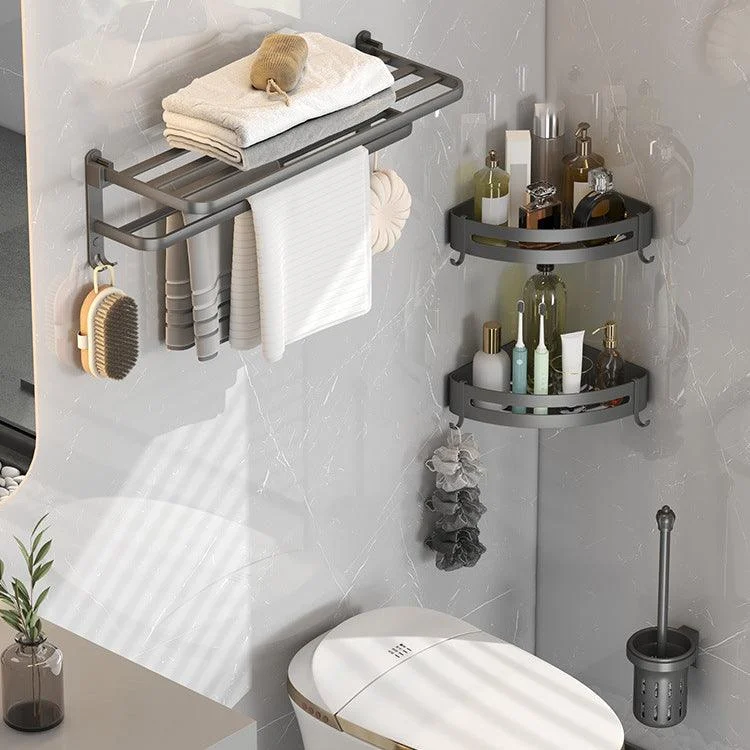 Contemporary Gray Bathroom Hardware Set with Bath Shelf/Towel Bar/Robe Hooks/Paper Holder -Bathlova