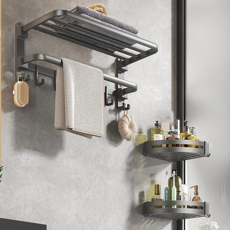 Contemporary Gray Bathroom Hardware Set with Bath Shelf/Towel Bar/Robe Hooks/Paper Holder -Bathlova