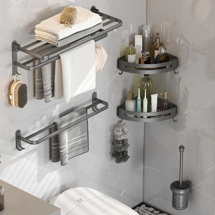 Contemporary Gray Bathroom Hardware Set with Bath Shelf/Towel Bar/Robe Hooks/Paper Holder -Bathlova