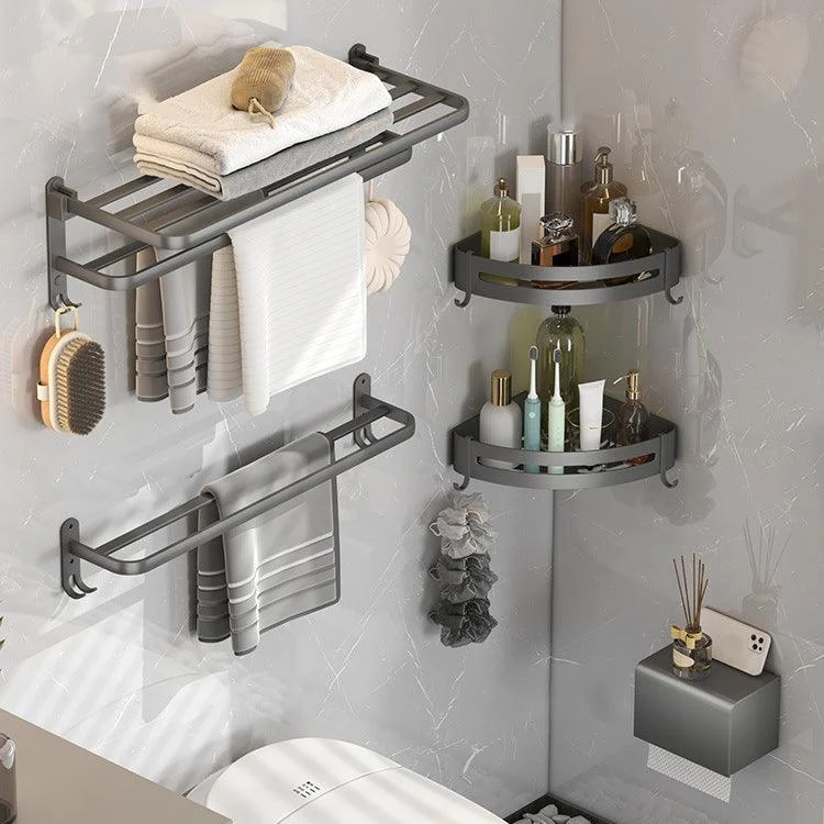 Contemporary Gray Bathroom Hardware Set with Bath Shelf/Towel Bar/Robe Hooks/Paper Holder -Bathlova