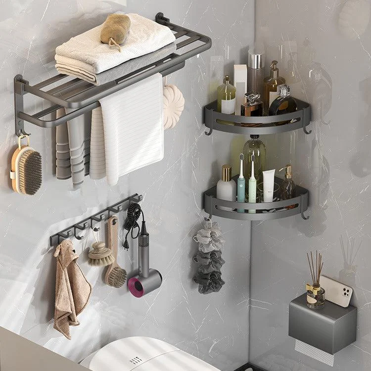 Contemporary Gray Bathroom Hardware Set with Bath Shelf/Towel Bar/Robe Hooks/Paper Holder -Bathlova