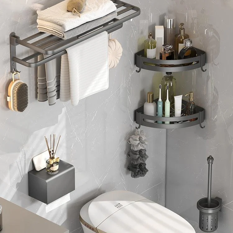 Contemporary Gray Bathroom Hardware Set with Bath Shelf/Towel Bar/Robe Hooks/Paper Holder -Bathlova