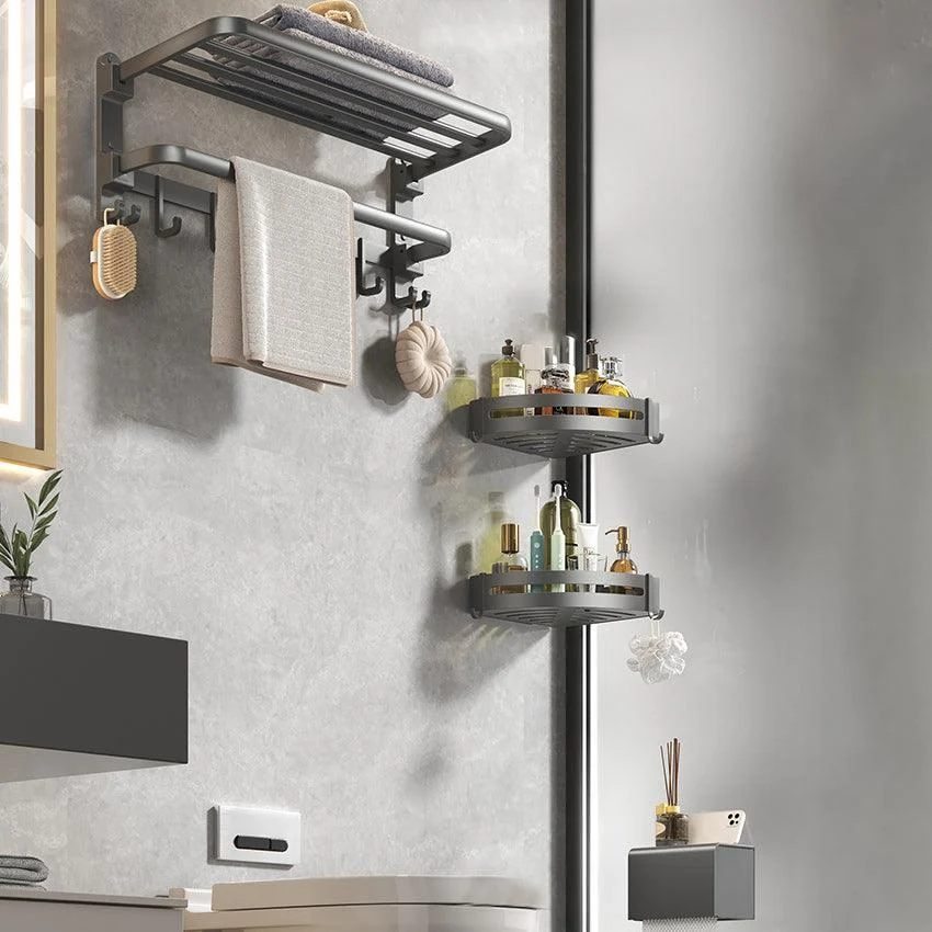 Contemporary Gray Bathroom Hardware Set with Bath Shelf/Towel Bar/Robe Hooks/Paper Holder -Bathlova