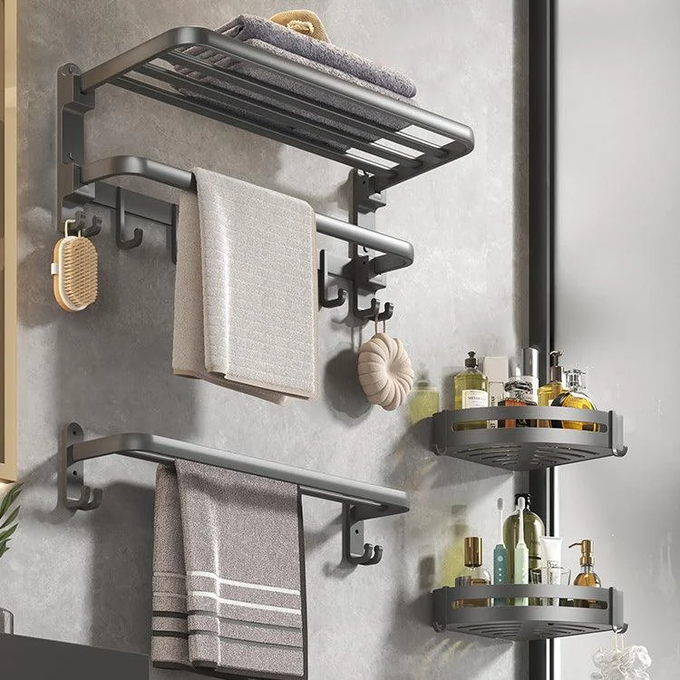 Contemporary Gray Bathroom Hardware Set with Bath Shelf/Towel Bar/Robe Hooks/Paper Holder -Bathlova