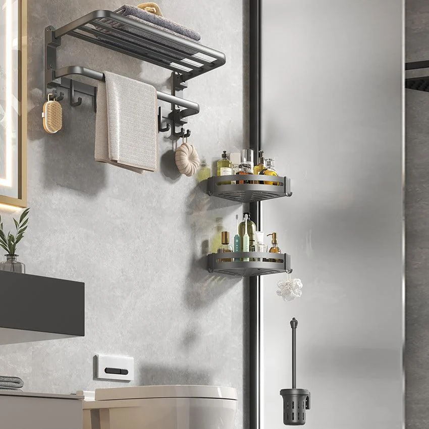 Contemporary Gray Bathroom Hardware Set with Bath Shelf/Towel Bar/Robe Hooks/Paper Holder -Bathlova