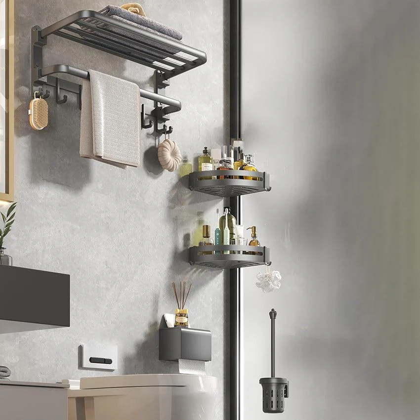 Contemporary Gray Bathroom Hardware Set with Bath Shelf/Towel Bar/Robe Hooks/Paper Holder -Bathlova