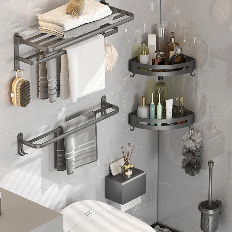 Contemporary Gray Bathroom Hardware Set with Bath Shelf/Towel Bar/Robe Hooks/Paper Holder -Bathlova