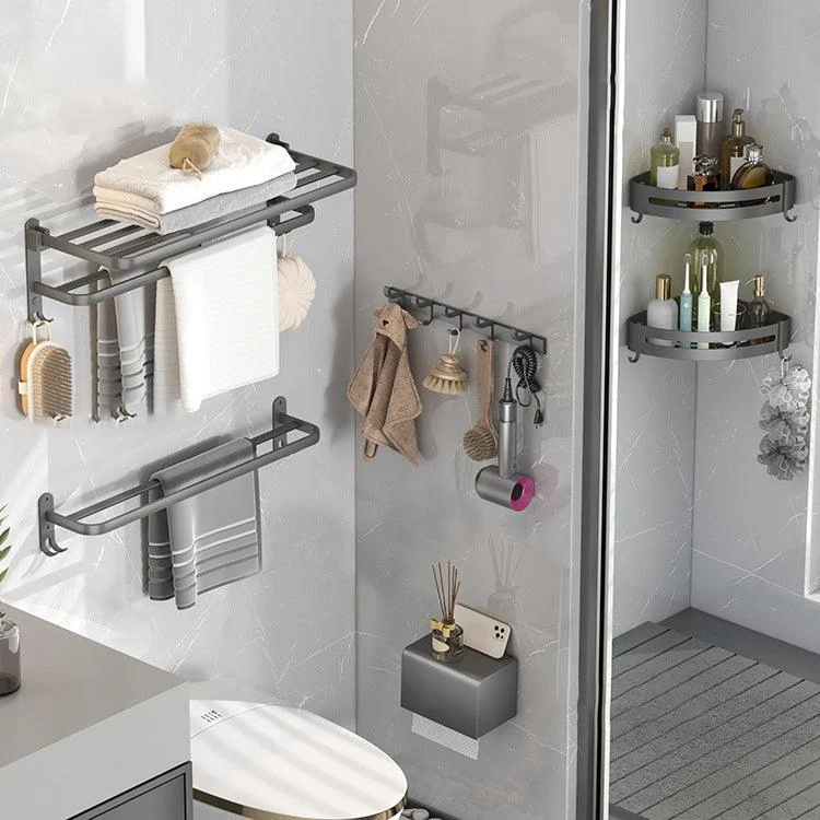 Contemporary Gray Bathroom Hardware Set with Bath Shelf/Towel Bar/Robe Hooks/Paper Holder -Bathlova