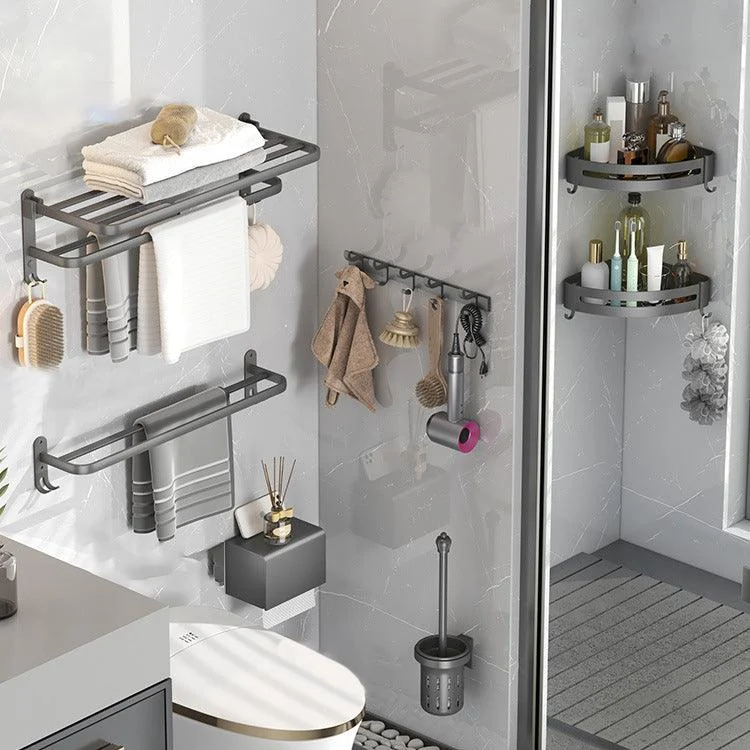 Contemporary Gray Bathroom Hardware Set with Bath Shelf/Towel Bar/Robe Hooks/Paper Holder -Bathlova