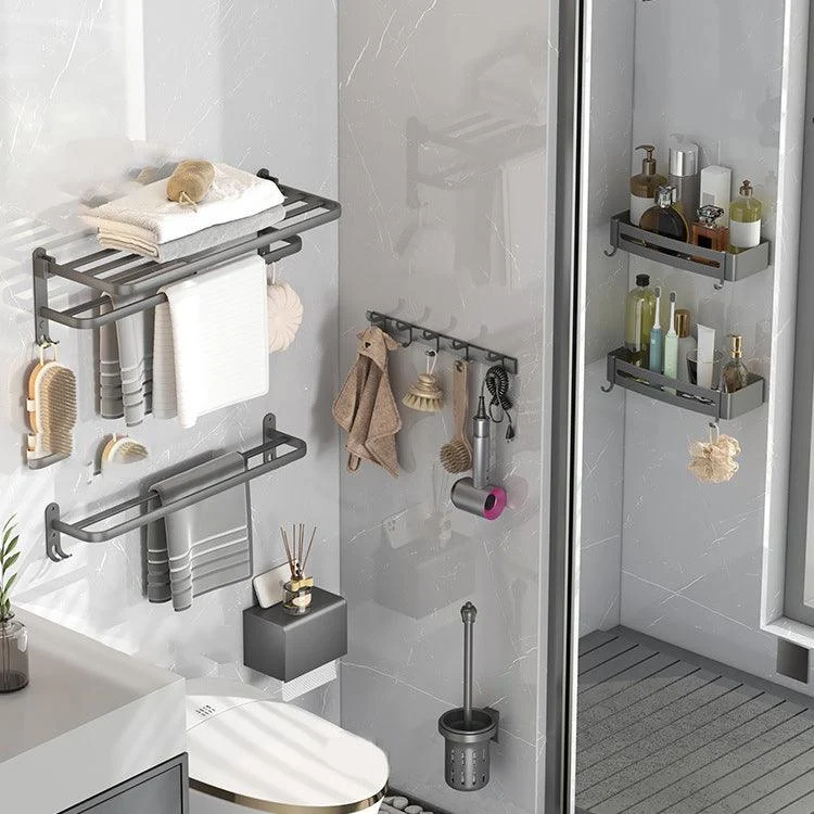 Contemporary Gray Bathroom Hardware Set with Bath Shelf/Towel Bar/Robe Hooks/Paper Holder -Bathlova