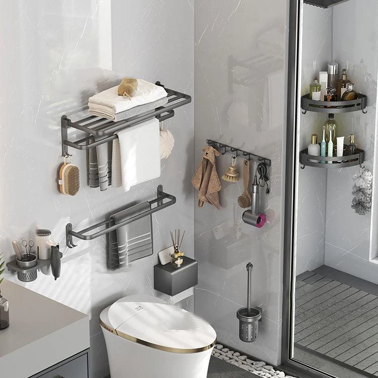 Contemporary Gray Bathroom Hardware Set with Bath Shelf/Towel Bar/Robe Hooks/Paper Holder -Bathlova