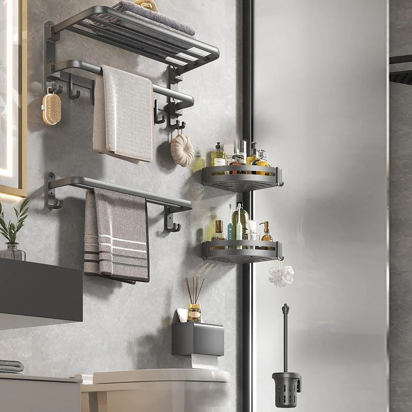 Contemporary Gray Bathroom Hardware Set with Bath Shelf/Towel Bar/Robe Hooks/Paper Holder -Bathlova