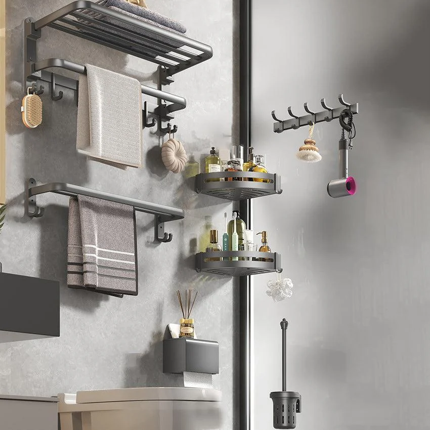 Contemporary Gray Bathroom Hardware Set with Bath Shelf/Towel Bar/Robe Hooks/Paper Holder -Bathlova