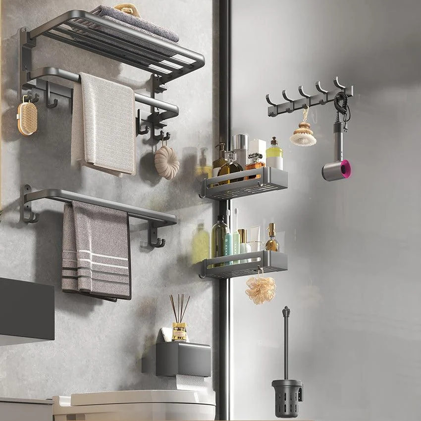 Contemporary Gray Bathroom Hardware Set with Bath Shelf/Towel Bar/Robe Hooks/Paper Holder -Bathlova