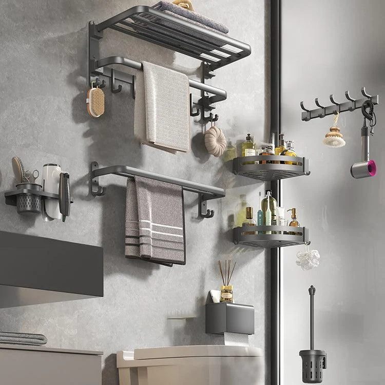 Contemporary Gray Bathroom Hardware Set with Bath Shelf/Towel Bar/Robe Hooks/Paper Holder -Bathlova