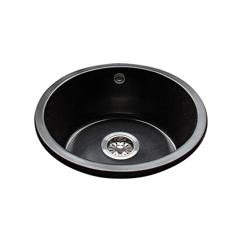 Contemporary Kitchen Sink Black Round Quartz Drop-In Single Bowl(Not Included Tap) -Bathlova