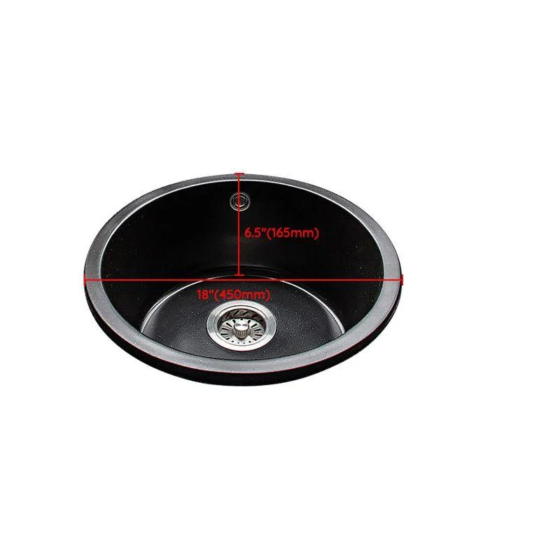 Contemporary Kitchen Sink Black Round Quartz Drop-In Single Bowl(Not Included Tap) -Bathlova