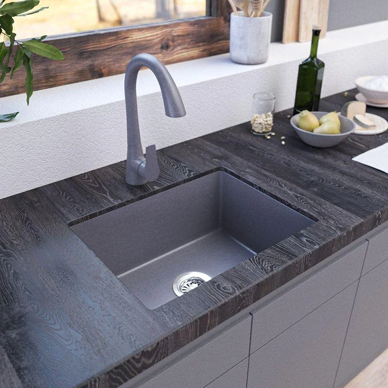 Contemporary Kitchen Sink Black Square Quartz Single Bowl without Tap -Bathlova